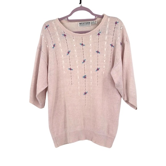 Vintage Western Connection Coquette Rose Cotton Blend Sweater Ribbons & Pearls - Picture 7 of 10